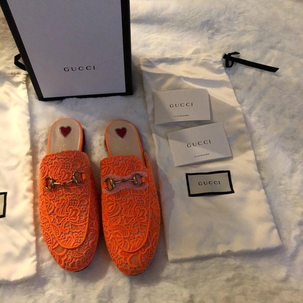 Gucci Orange Princeton floral lace backless loafer - Picture 6 of 15